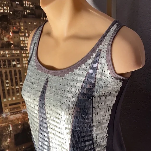 ARMANI EXCHANGE - grey tank w silver & grey sequins - S - Picture 8 of 16